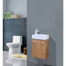 Fonteinkast Compleet Set Eiken met Fonteintje Mineraalmarmer Kraangat Rechts 40x22x52cm SaniPro Wood Eiken / Multiplex gefineerd waterdicht