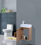 Fonteinkast Compleet Set Eiken met Fonteintje Mineraalmarmer Kraangat Rechts 40x22x52cm SaniPro Wood Eiken / Multiplex gefineerd waterdicht