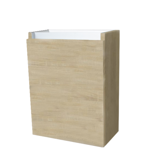 Fonteinkast 52x40x22cm Light Wood Scharnier Rechts Aluminium Greeplijst SaniPro Fonteinkast 52x40x22cm Light Wood Scharnier Rechts Aluminium Greeplijst SaniPro