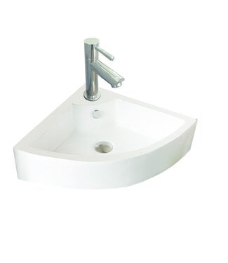 SANI-SUPPLY Toiletfontein set Quartz Hoekfontein 32x32x13cm Keramiek Mini Fonteintafel incl. Sifon, kraan en afvoer chroom