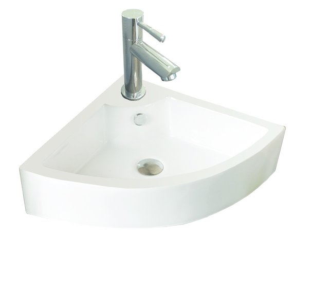 Toiletfontein set Quartz Hoekfontein 32x32x13cm Keramiek Mini Fonteintafel incl. Sifon, kraan en afvoer chroom