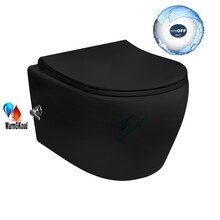 Freedom Randloos Hangtoilet Zwart Warm en Koud Water bidetkraan geintegreerd incl. softclose toiletbril