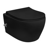 Freedom Randloos Hangtoilet Zwart Warm en Koud Water bidetkraan geintegreerd incl. softclose toiletbril