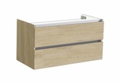 Onderkast Wastafel 100cm Light Wood SaniPro Trendline met greeplijst aluminium twee softclose lades 100x47x52 cm Onderkast Wastafel 100cm Light Wood SaniPro Trendline met greeplijst aluminium twee softclose lades 100x47x52 cm