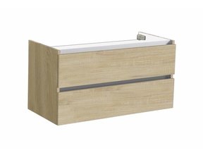 Onderkast Wastafel 100cm Light Wood SaniPro Trendline met greeplijst aluminium twee softclose lades 100x47x52 cm
