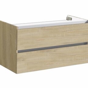 Onderkast Wastafel 100cm Light Wood SaniPro Trendline met greeplijst aluminium twee softclose lades 100x47x52 cm