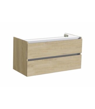 SANI-SUPPLY Onderkast Wastafel 100cm Light Wood SaniPro Trendline met greeplijst aluminium twee softclose lades 100x47x52 cm