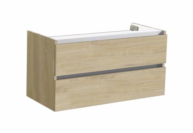 Onderkast Wastafel 100cm Light Wood SaniPro Trendline met greeplijst aluminium twee softclose lades 100x47x52 cm Onderkast Wastafel 100cm Light Wood SaniPro Trendline met greeplijst aluminium twee softclose lades 100x47x52 cm