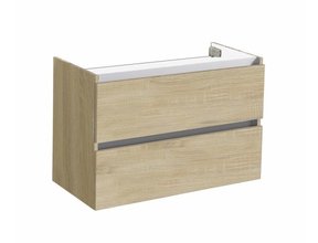 Wastafelonderkast Trendline 80x47x52cm Light Wood met greeplijst aluminium twee softclose lades