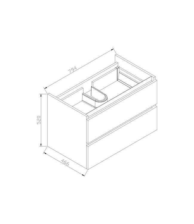 Wastafelonderkast Trendline 80x47x52cm Light Wood met greeplijst aluminium twee softclose lades