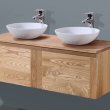 SaniPro Vision Wood 160cm Badkamermeubel Eiken 80x47x38 cm (2x) Softclose lades topblad zonder kraangaten incl Spiegel