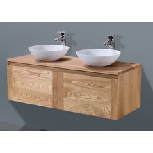 SaniPro Vision Wood 160cm Badkamermeubel Eiken 80x47x38 cm (2x) Softclose lades topblad zonder kraangaten incl Spiegel