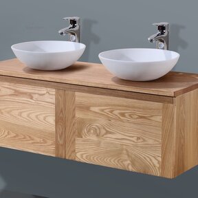 SaniPro Vision Wood 160cm Badkamermeubel Eiken 80x47x38 cm (2x) Softclose lades topblad zonder kraangaten incl Spiegel