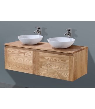 SANI-SUPPLY SaniPro Vision Wood 160cm Badkamermeubel Eiken 80x47x38 cm (2x) Softclose lades topblad zonder kraangaten incl Spiegel