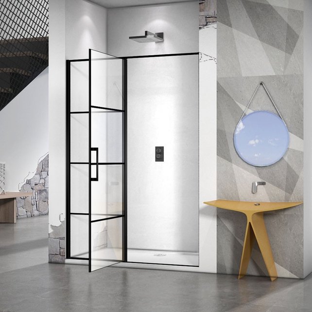 Douchedeur Collins Nisdeur Draaideur 120x200cm Mat Zwart Antikalk Helderglas 8mm Veiligheidsglas Easy Clean Douchedeur Collins Nisdeur Draaideur 120x200cm Mat Zwart Antikalk Helderglas 8mm Veiligheidsglas Easy Clean