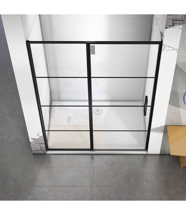 Douchedeur Collins Nisdeur Draaideur 120x200cm Mat Zwart Antikalk Helderglas 8mm Veiligheidsglas Easy Clean