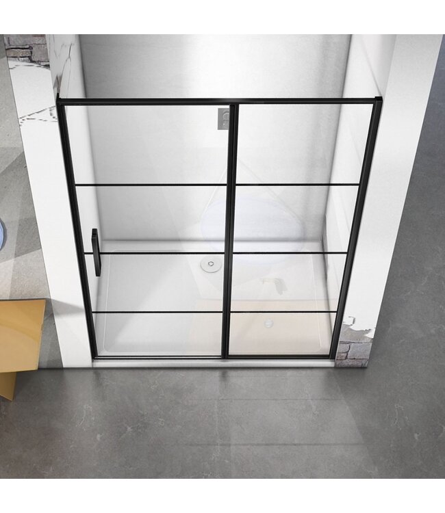 Douchedeur Collins Nisdeur Draaideur 90x200cm Mat Zwart Antikalk Helderglas 8mm Veiligheidsglas Easy Clean