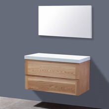 Badkamermeubelset Wood 100cm met top paneel Mineraalmarmer zonder kraangaten incl. spiegel 100x47x38 cm