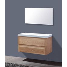 Badkamermeubelset Wood 100cm met top paneel Mineraalmarmer zonder kraangaten incl. spiegel 100x47x38 cm