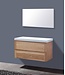 SANI-SUPPLY Badkamermeubelset Wood 100cm met top paneel Mineraalmarmer zonder kraangaten incl. spiegel 100x47x38 cm