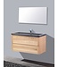 Badkamermeubelset Wood Stone 80x47x50cm natuurstenen Wastafelblad met of zonder kraangat incl. Spiegel