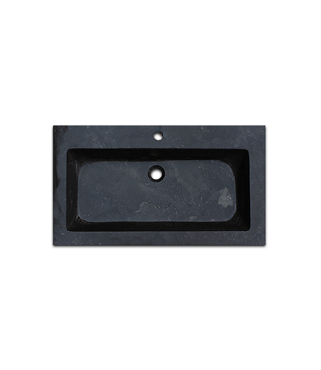 SANI-SUPPLY Badkamermeubelset Wood Stone 80x47x50cm natuurstenen Wastafelblad met of zonder kraangat incl. Spiegel