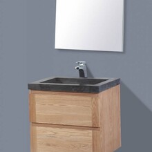 Badkamermeubelset Wood Stone 60x47x50cm natuurstenen Wastafelblad met of zonder kraangat incl. Spiegel