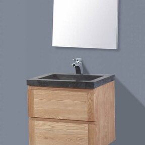 Badkamermeubelset Wood Stone 60x47x50cm natuurstenen Wastafelblad met of zonder kraangat incl. Spiegel