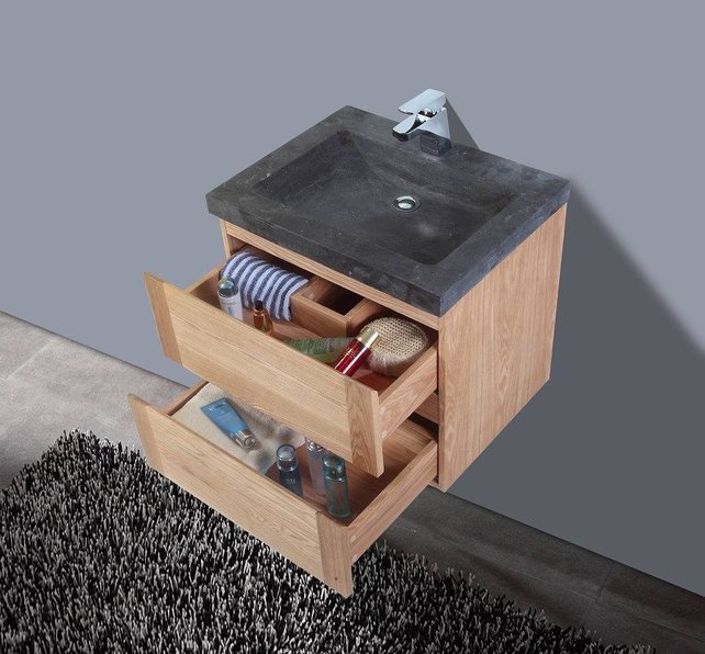 Badkamermeubelset Wood Stone 60x47x50cm natuurstenen Wastafelblad met of zonder kraangat incl. Spiegel Badkamermeubelset Wood Stone 60x47x50cm natuurstenen Wastafelblad met of zonder kraangat incl. Spiegel