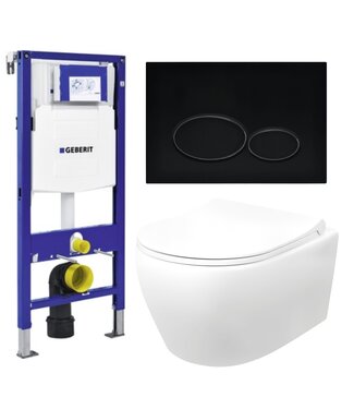 GEBERIT Geberit Toiletset UP 320 Aloni Flatline Rimfree Softclose Quickrelease Toiletbril Alpha Mat Zwart