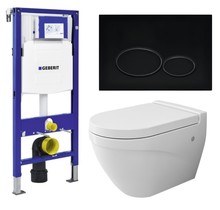 Geberit Toiletset UP 320 Taormina Mat Wit Flatline Rimfree Softclose Quickrelease Toiletbril Alpha Mat Zwart