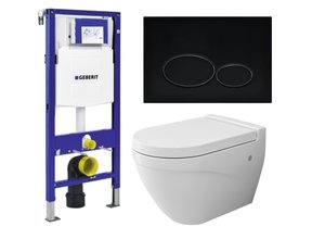 Geberit Toiletset UP 320 Taormina Mat Wit Flatline Rimfree Softclose Quickrelease Toiletbril Alpha Mat Zwart
