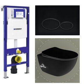 Geberit Toiletset UP 320 Aloni Mat Zwart Met bidet Flatline Rimfree  Softclose Quickrelease Toiletbril Alpha Mat Zwart Geintegreerde kraan