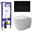 Geberit Toiletset UP 320 Jet-Flush Mat Wit Flatline Rimfree Softclose Quickrelease Toiletbril Alpha Mat Zwart