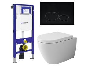 Geberit Toiletset UP 320 Jet-Flush Mat Wit Flatline Rimfree Softclose Quickrelease Toiletbril Alpha Mat Zwart