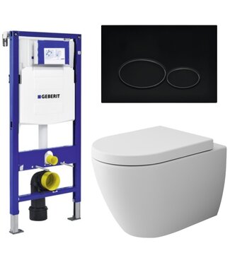 GEBERIT Geberit Toiletset UP 320 Jet-Flush Mat Wit Flatline Rimfree Softclose Quickrelease Toiletbril Alpha Mat Zwart