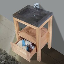 Badkamermeubelset Robusta Stone 60x47x85cm Natuursteen Wastafelblad SaniPro Wood Eiken / Multiplex kraangaten (0 - 1) incl. Spiegel