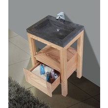 Badkamermeubelset Robusta Stone 60x47x85cm Natuursteen Wastafelblad SaniPro Wood Eiken / Multiplex kraangaten (0 - 1) incl. Spiegel