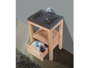 Badkamermeubelset Robusta Stone 60x47x85cm Natuursteen Wastafelblad SaniPro Wood Eiken / Multiplex kraangaten (0 - 1) incl. Spiegel