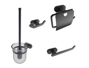 Toilet Accessoires Set Rodeo Mat Zwart Toiletrolhouder Toiletborstelhouder, reserverolhouder en handdoekhaak