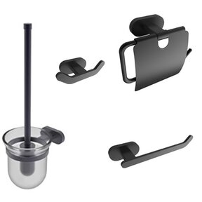 Toilet Accessoires Set Rodeo Mat Zwart Toiletrolhouder Toiletborstelhouder, reserverolhouder en handdoekhaak