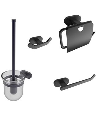 CREAVIT Toilet Accessoires Set Rodeo Mat Zwart Toiletrolhouder Toiletborstelhouder, reserverolhouder en handdoekhaak