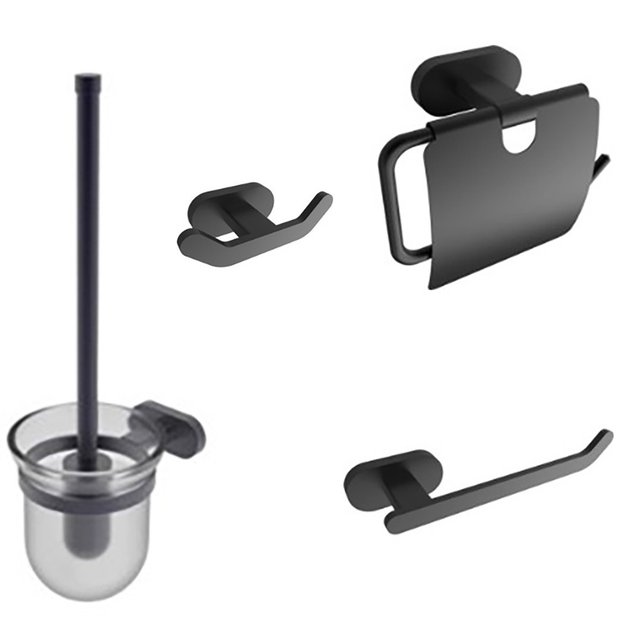 Toilet Accessoires Set Rodeo Mat Zwart Toiletrolhouder Toiletborstelhouder, reserverolhouder en handdoekhaak