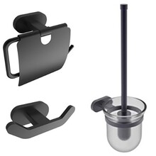 Toilet Accessoires Set Rodeo-1 Mat Zwart Toiletrolhouder Toiletborstelhouder en handdoekhaak