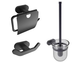 Toilet Accessoires Set Rodeo-1 Mat Zwart Toiletrolhouder Toiletborstelhouder en handdoekhaak