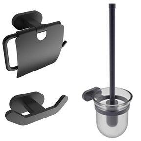 Toilet Accessoires Set Rodeo-1 Mat Zwart Toiletrolhouder Toiletborstelhouder en handdoekhaak