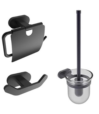 CREAVIT Toilet Accessoires Set Rodeo-1 Mat Zwart Toiletrolhouder Toiletborstelhouder en handdoekhaak