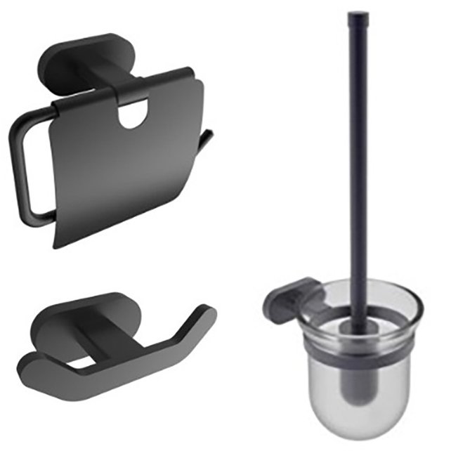 Toilet Accessoires Set Rodeo-1 Mat Zwart Toiletrolhouder Toiletborstelhouder en handdoekhaak