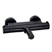 Badkraan Nomi Mat Zwart Rond Cooltouch 15cm Hartafstand Thermostatisch Opbouw 2 Greeps met Uitloop