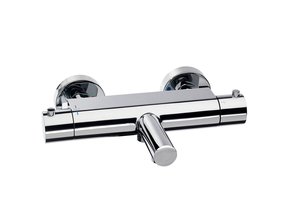 Badkraan Nomi Cooltouch Glans Chroom 15cm HoH Thermostatisch Opbouw Rond  2 Greeps met Uitloop